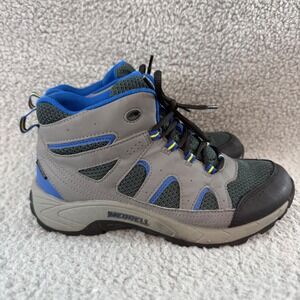 Merrell Hiking Boots Kids Size 5 Grey Blue Waterproof Outdoor Hiking Trail Shoes